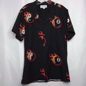PACSUN FLAMING KEY AND COKE BLACK HAWAIIAN BUTTON DOWN SHIRT SIZE M